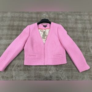 JCrew Pink Tweed Wool Blend Jacket with Satin Interior